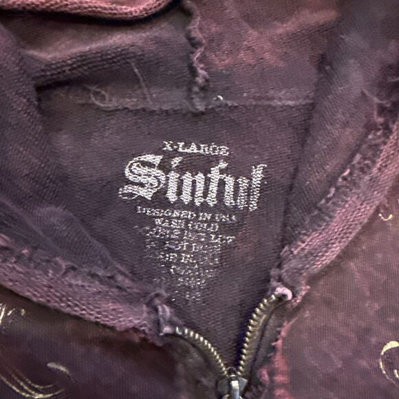 Vintage Y2K Sinful Hoodie Xl Women's Maroon Wings Feathers Gold Metallic - Picture 2 of 10
